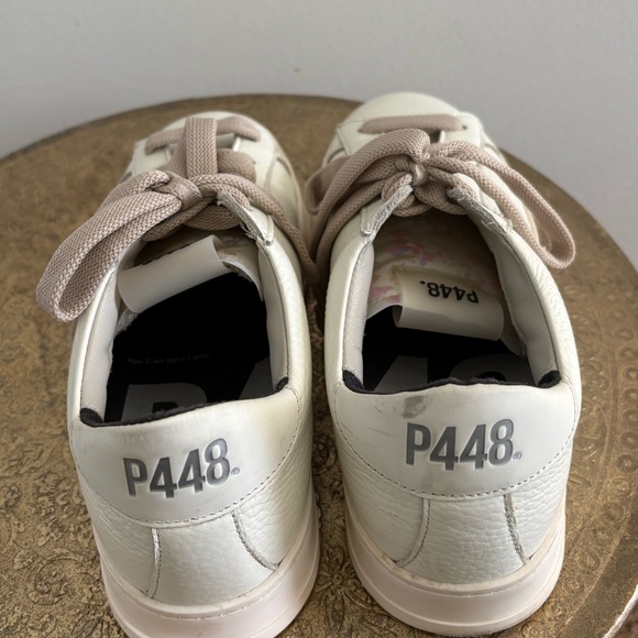 P448 Cream White Leather Sneakers with Light Taupe Laces - Picture 8 of 8